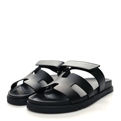 Hermes Calfskin Womens Chypre Sandals 38.5 Black 3 of 8