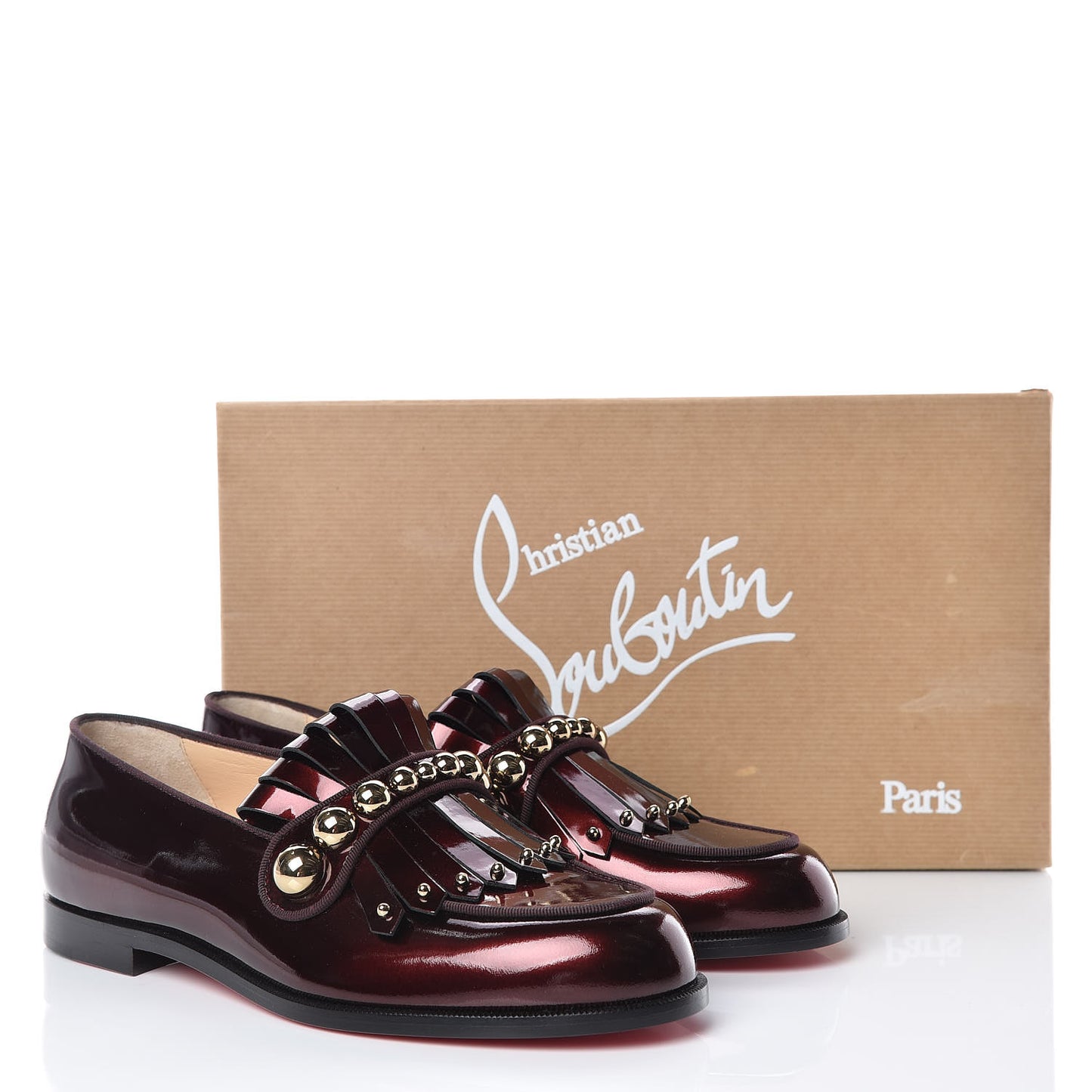 CHRISTIAN LOUBOUTIN Mirror Patent Octavian Bolla Flat Loafer 38.5 Ruby