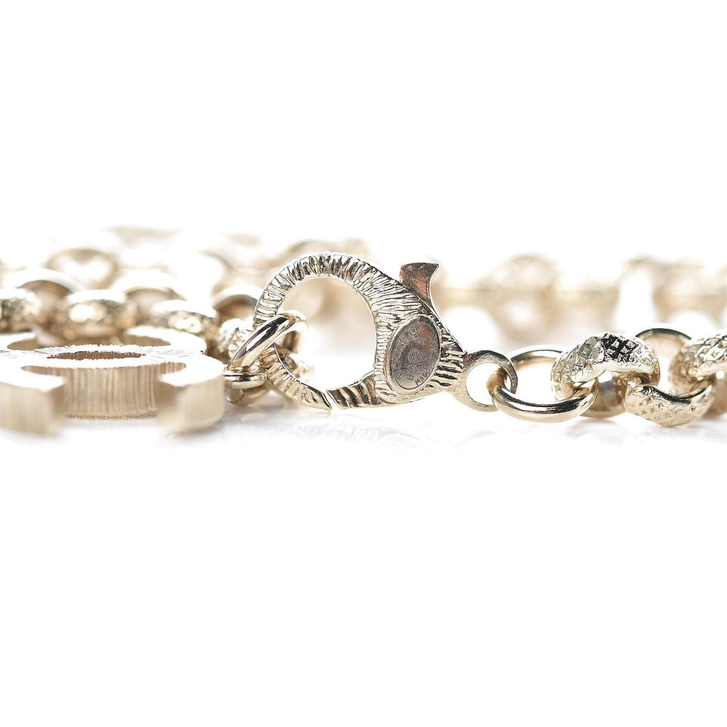Metal Crystal Cha-Nel Logo Necklace Gold