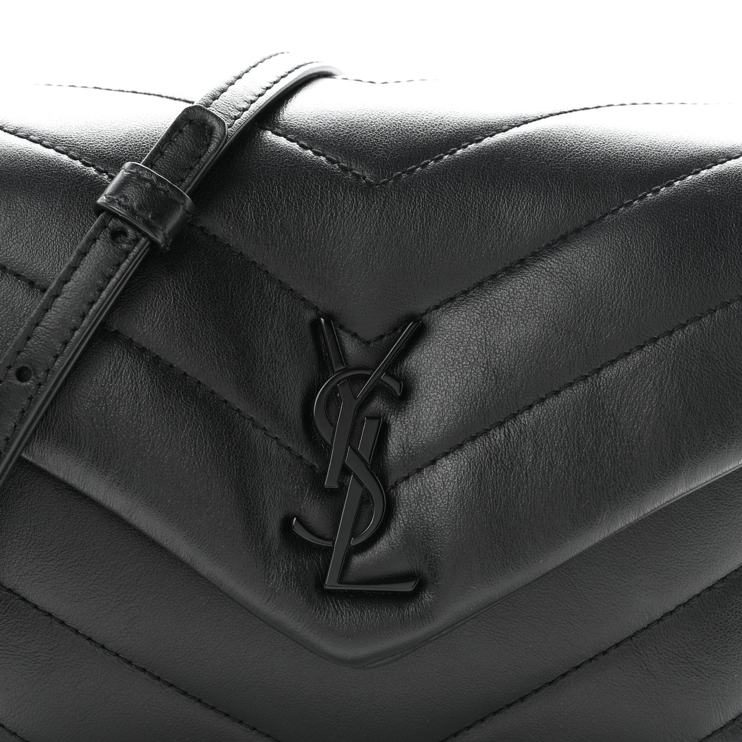 Calfskin Y Quilted Monogram Monochrome Toy Loulou Crossbody Bag Black