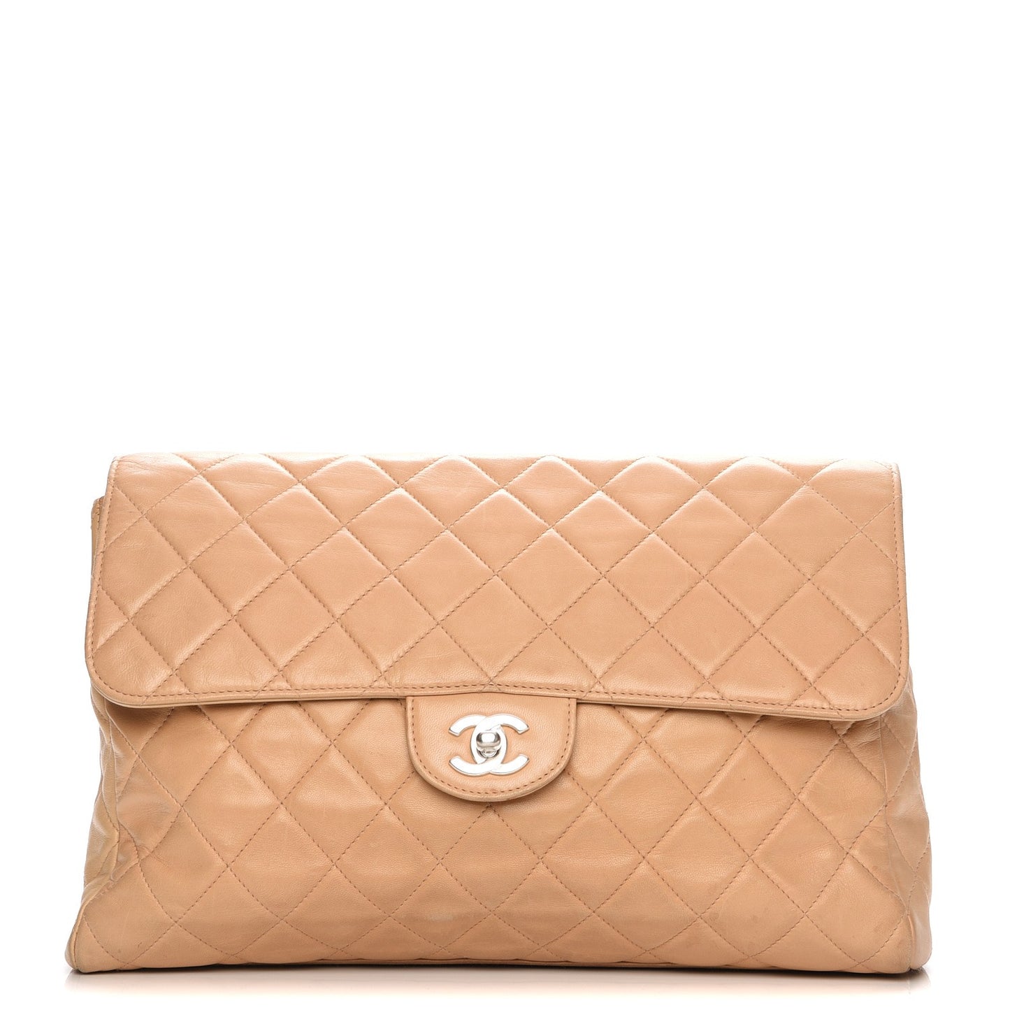 Lambskin Quilted Clutch Flap Beige