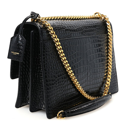 Saint Laurent Calfskin Crocodile Embossed Large Monogram Sunset Black 3 of 12