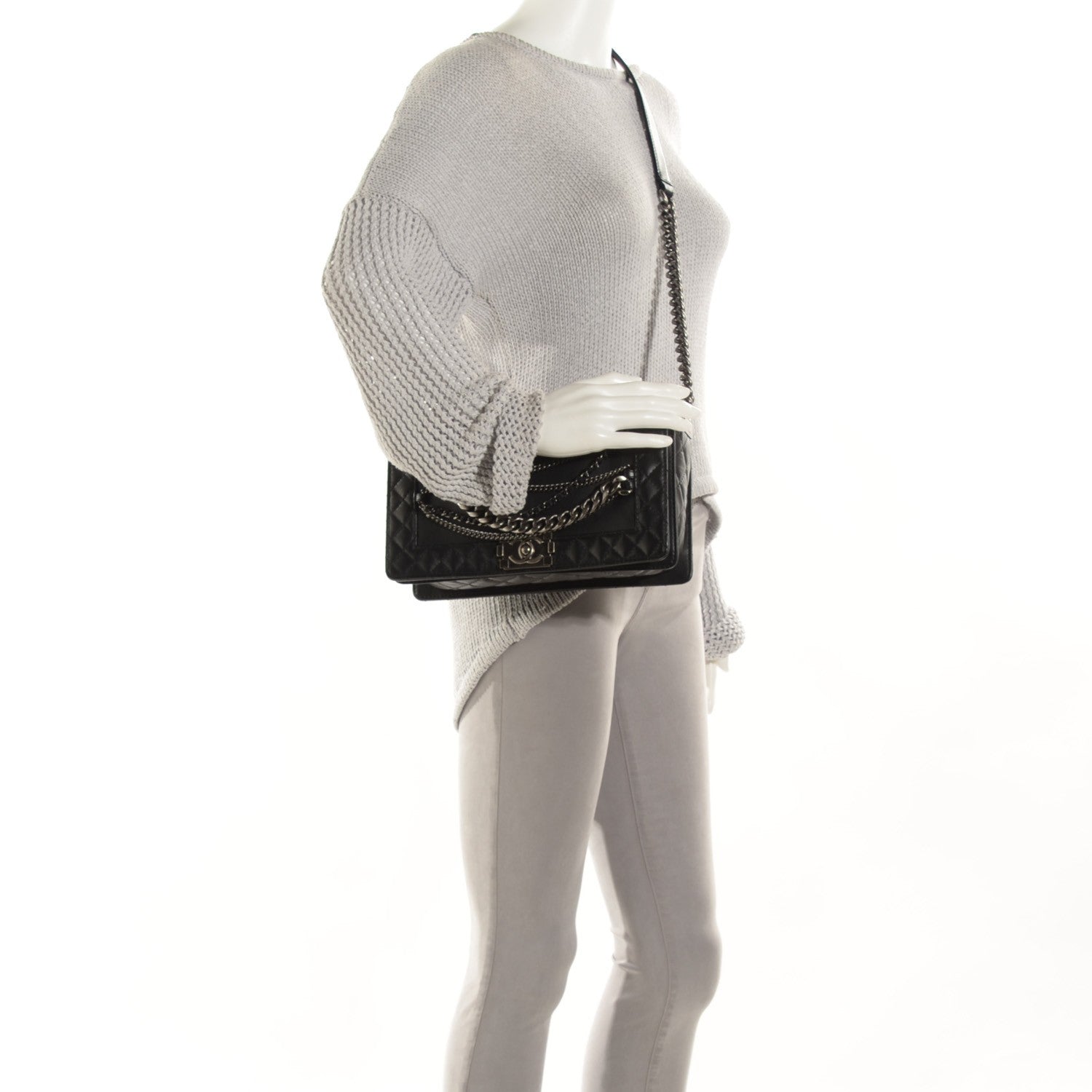 Chanel Calfskin Enchained Medium Boy Flap Black 2 of 8