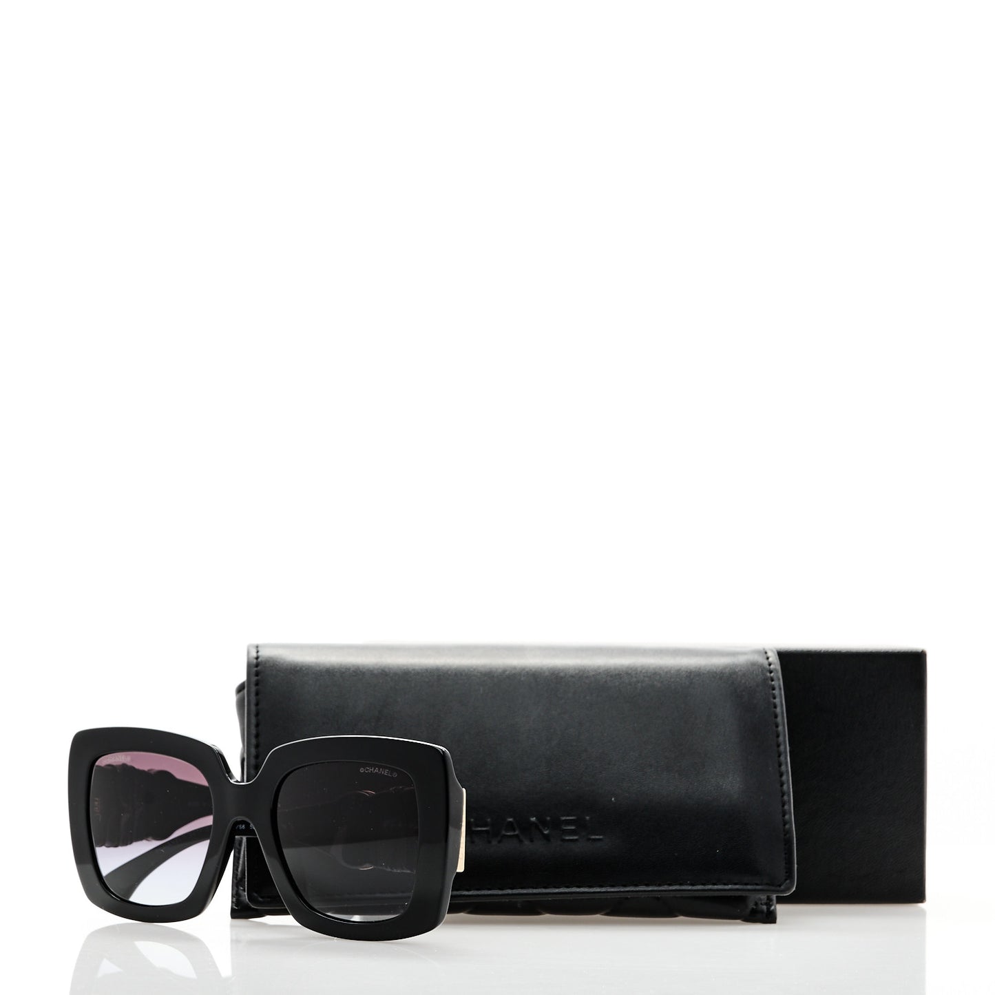Acetate Calfskin Square Sunglasses 5474-Q-A Black