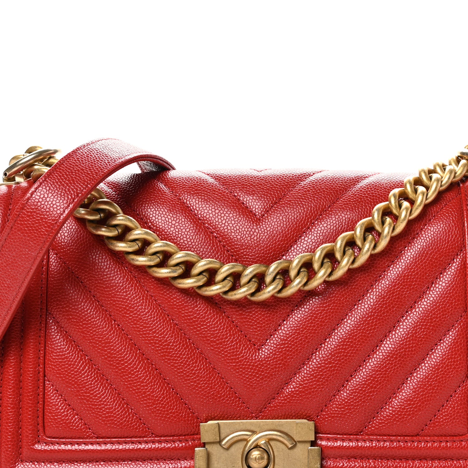 Chanel Caviar Chevron Quilted Medium Boy Flap Red 8 of 10