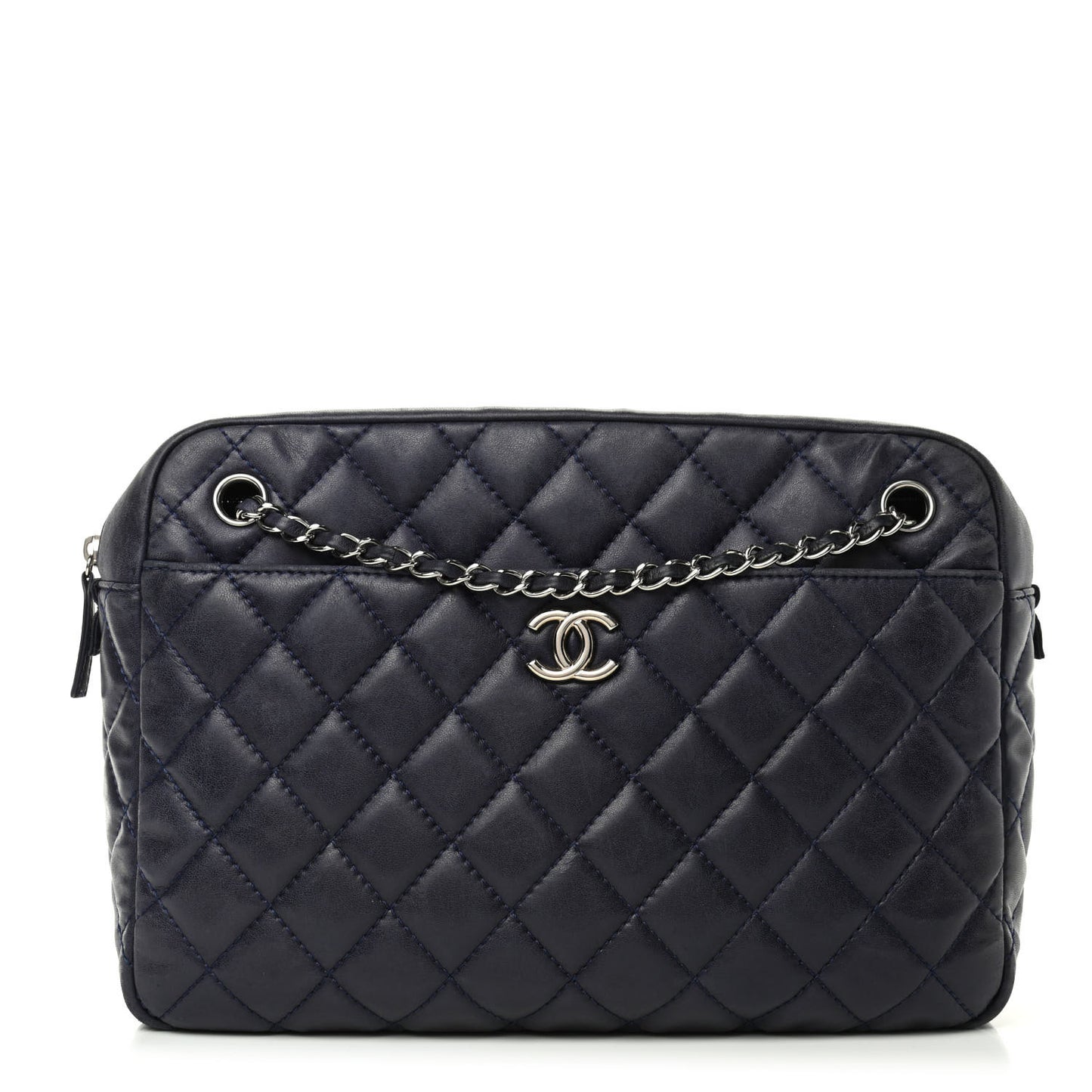 Lambskin Quilted Medium Camera Case Dark Navy Blue