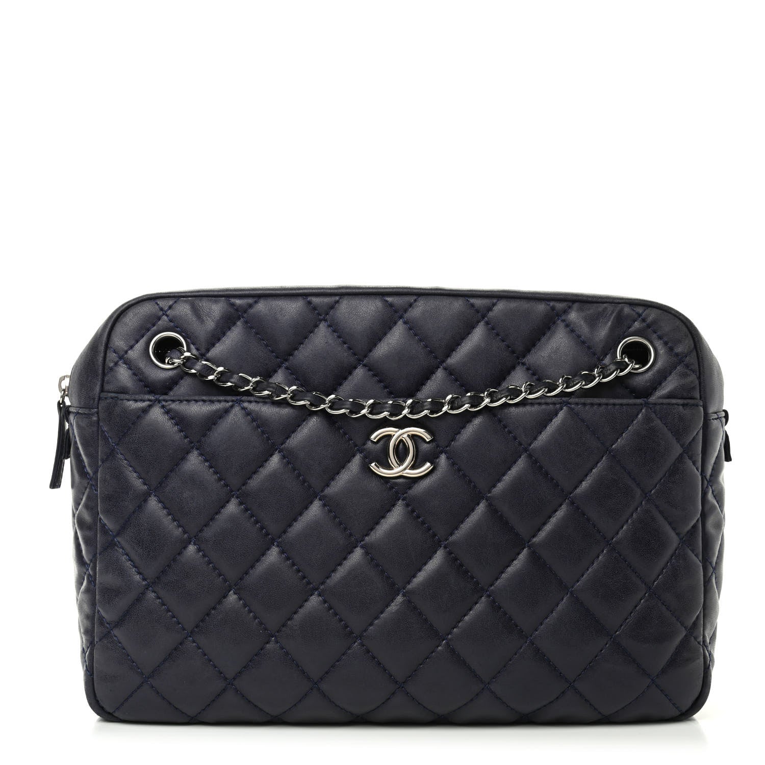 Chanel Lambskin Quilted Medium Camera Case Dark Navy Blue 1 of 8