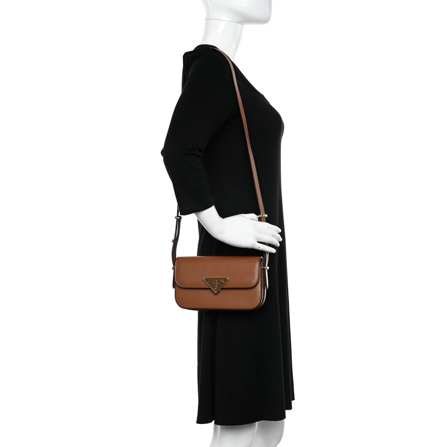 Prada Soft Calfskin Metal Triangle Logo Flap Shoulder Bag Cognac 4 of 13