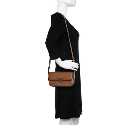 Prada Soft Calfskin Metal Triangle Logo Flap Shoulder Bag Cognac 4 of 13