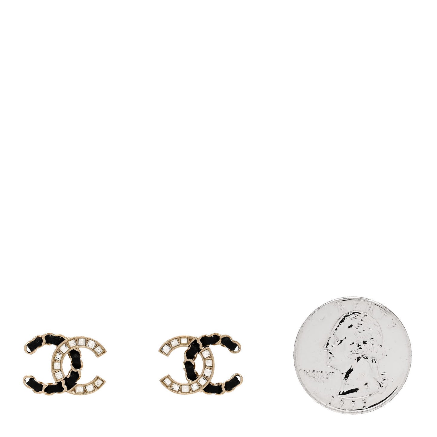 Crystal Baguette Lambskin Chain CC Vintage Allure Stud Earrings Black Gold