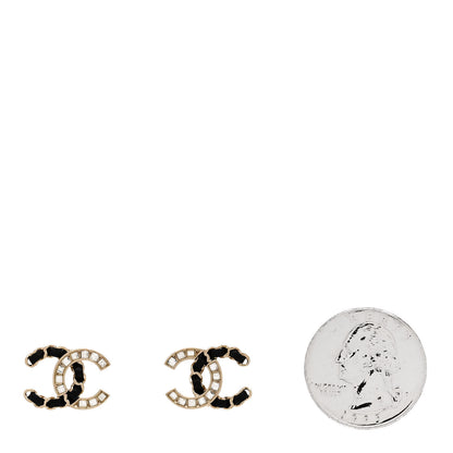 Chanel Crystal Baguette Lambskin Chain CC Vintage Allure Stud Earrings Black Gold 2 of 5