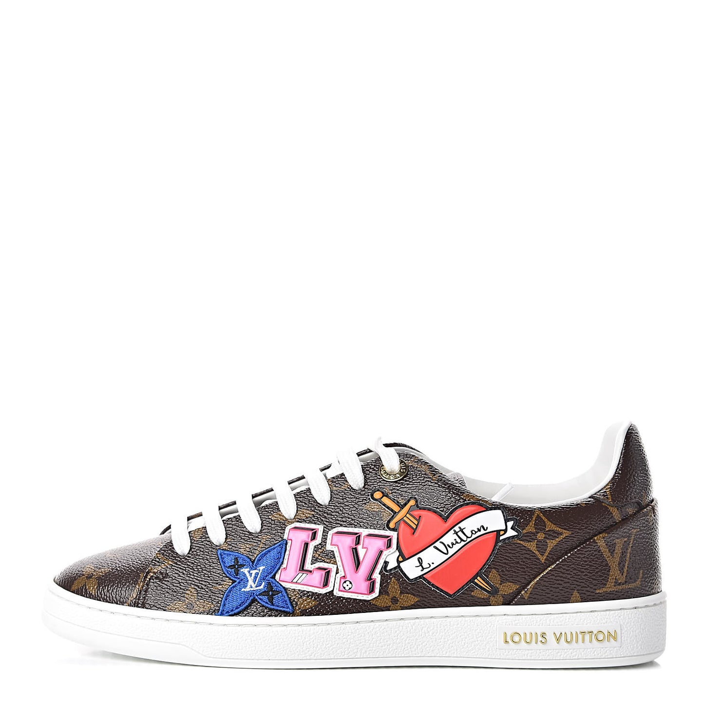 Calfskin Monogram LV Black Heart Sneakers 38 Cacao