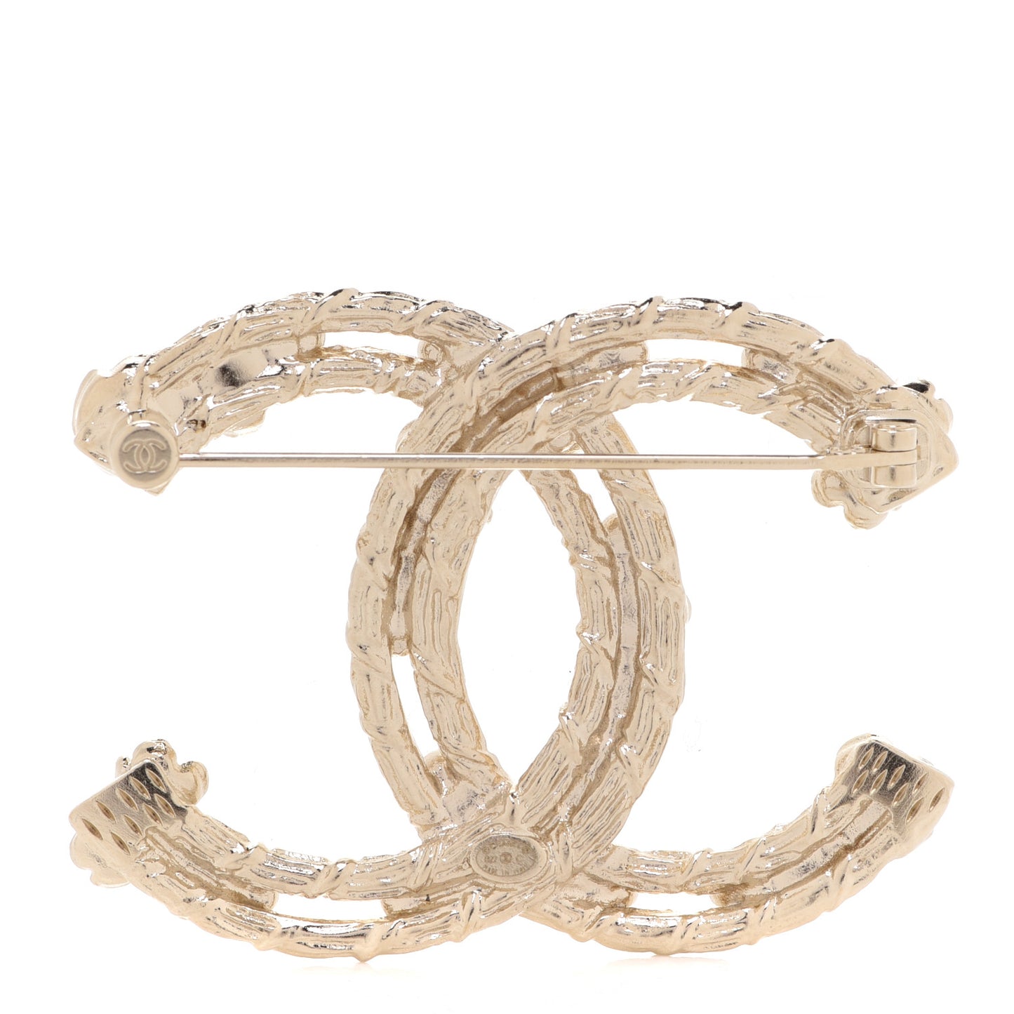 Metal Crystal Camellia CC Brooch Light Gold