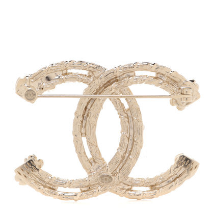 Chanel Metal Crystal Camellia CC Brooch Light Gold 3 of 4