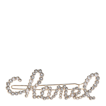 Chanel Metal Glass Swirling Pearls Hair Clip Gold 1 of 5
