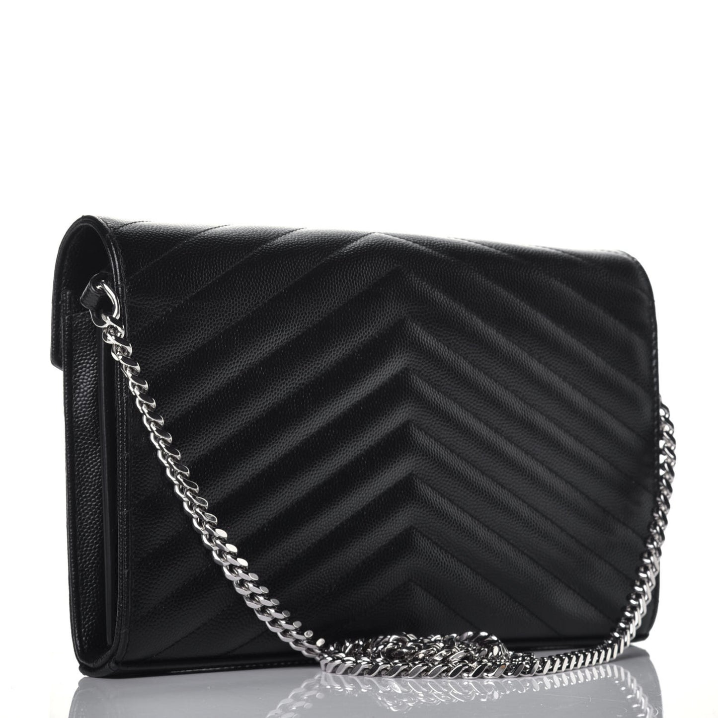 Grain De Poudre Matelasse Chevron Monogram Chain Wallet Black