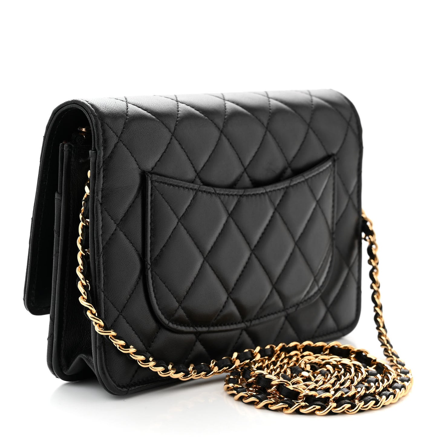 Lambskin Quilted Wallet On Chain WOC Black