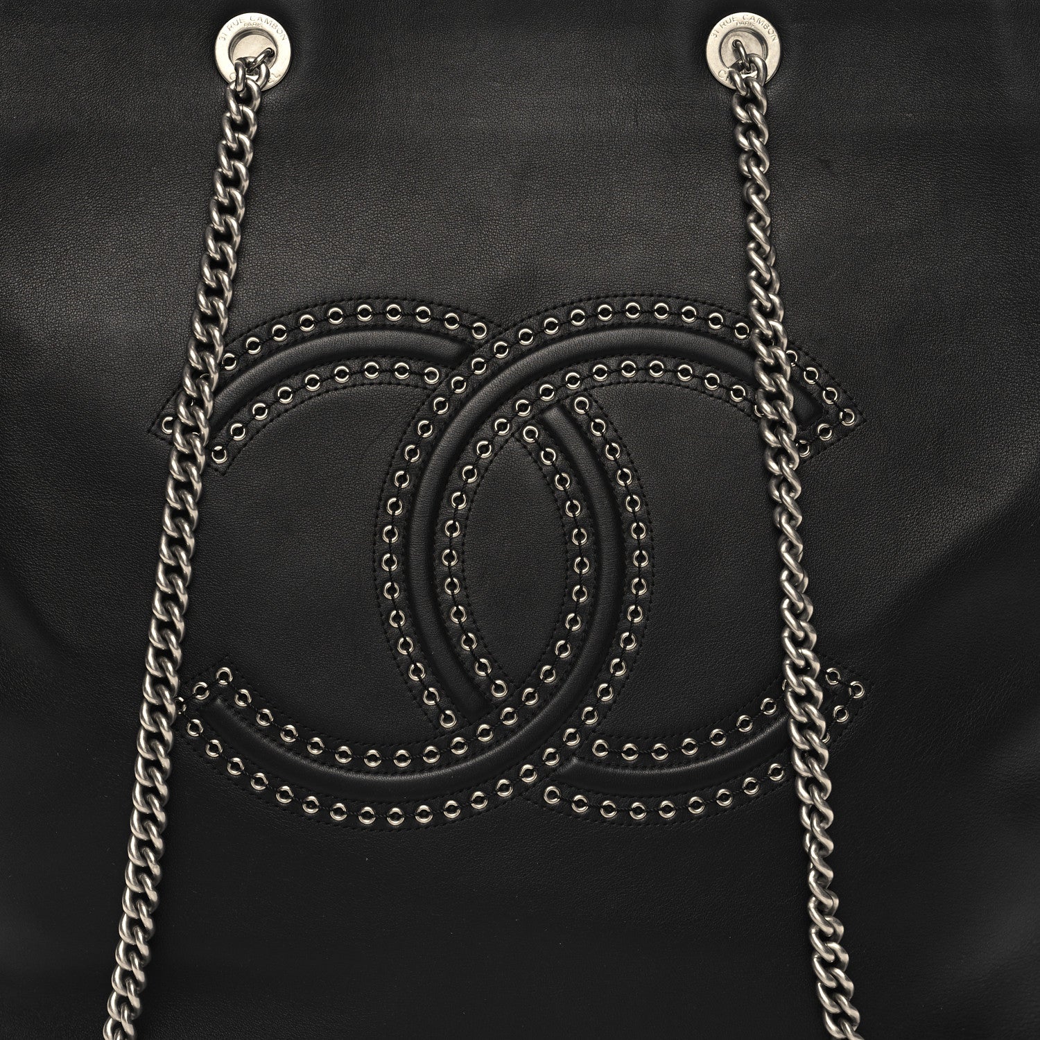 Chanel Grained Calfskin Large Coco Eyelets Shopping Tote Black 8 of 11
