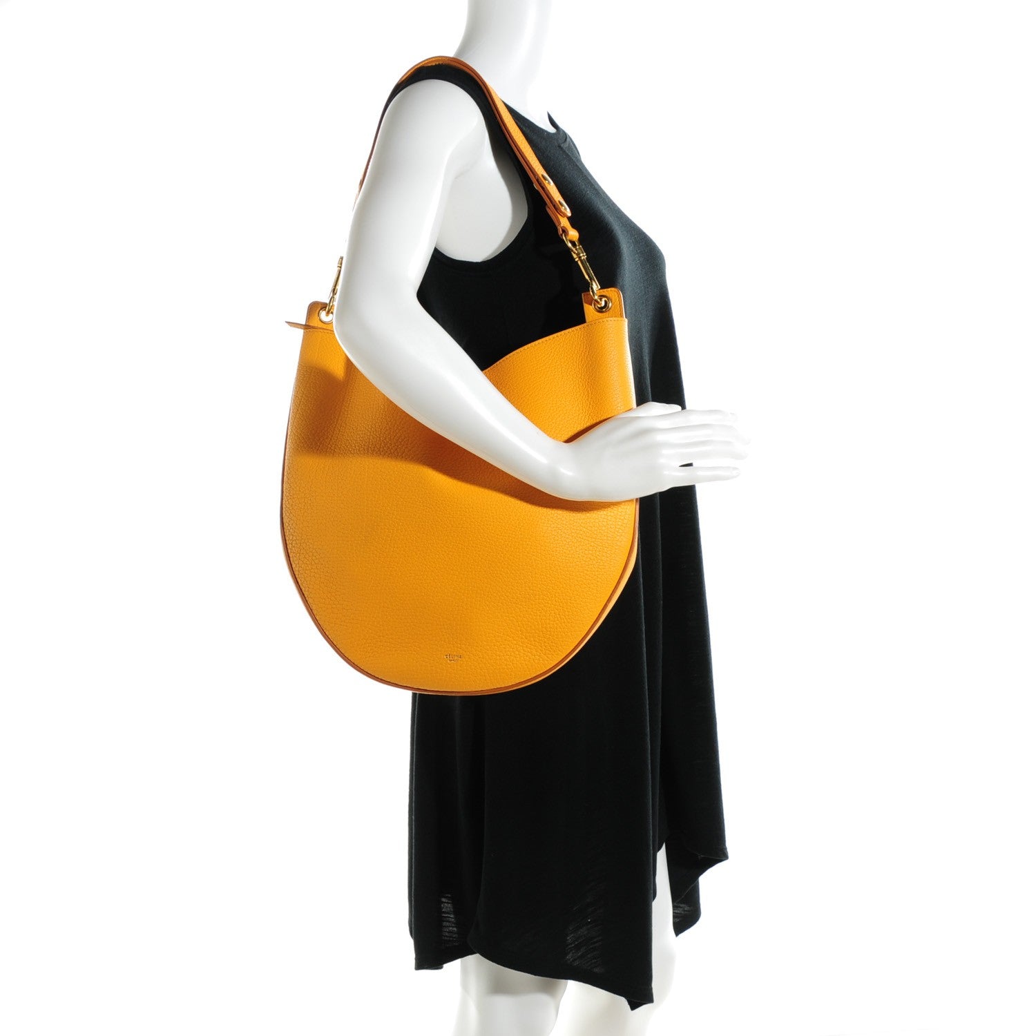 Celine Crisped Calfskin Medium Hobo Saffron 2 of 7