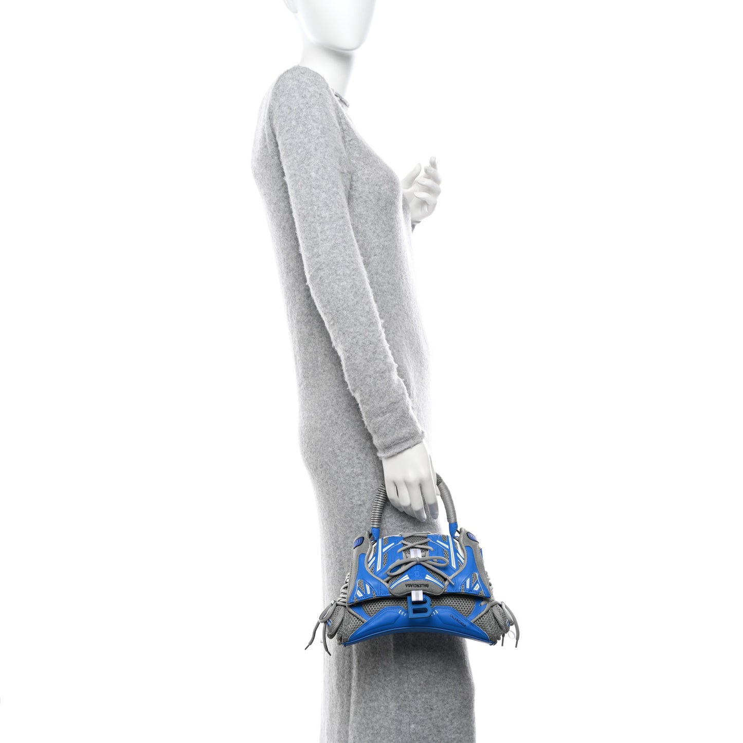 Faux Calfskin Fabric Small Sneakerhead Top Handle Bag Blue Grey