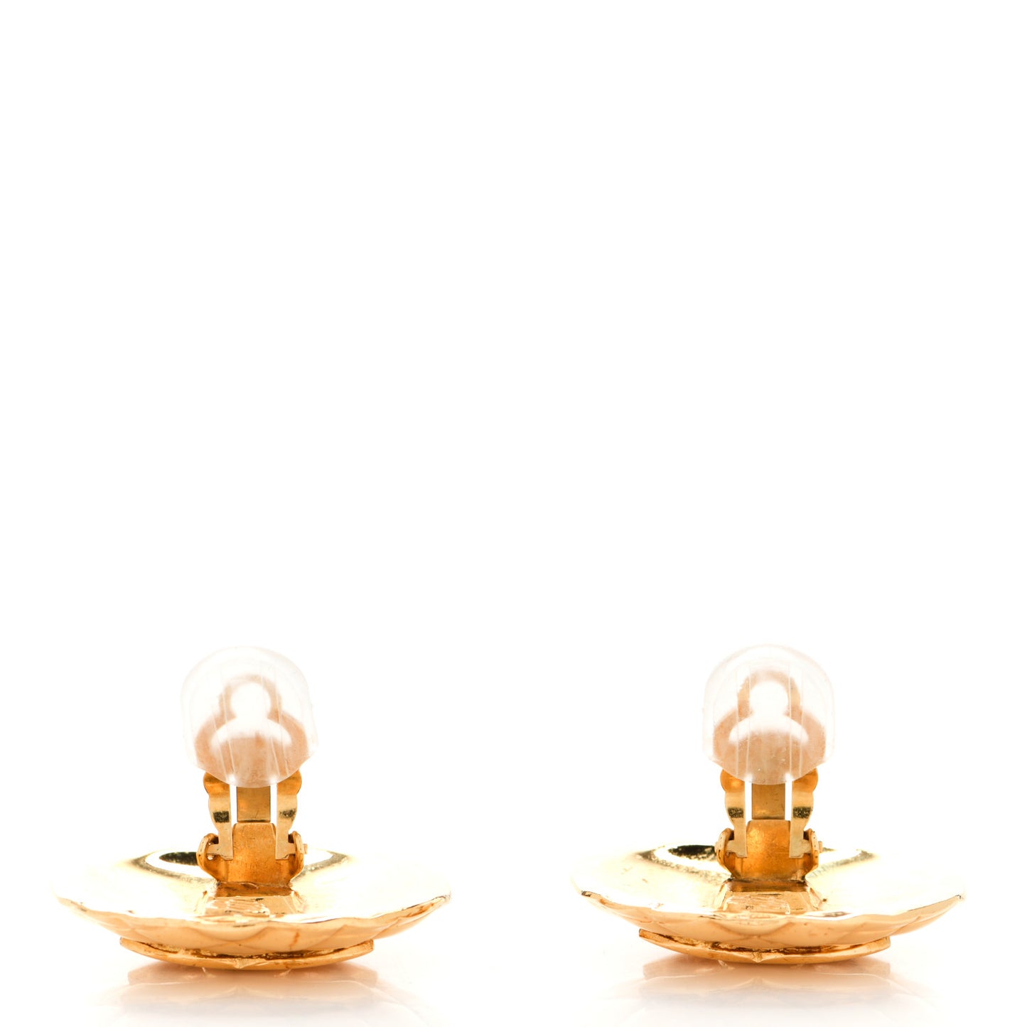 Metal Quilted CC Round Clip On Earrings Gold