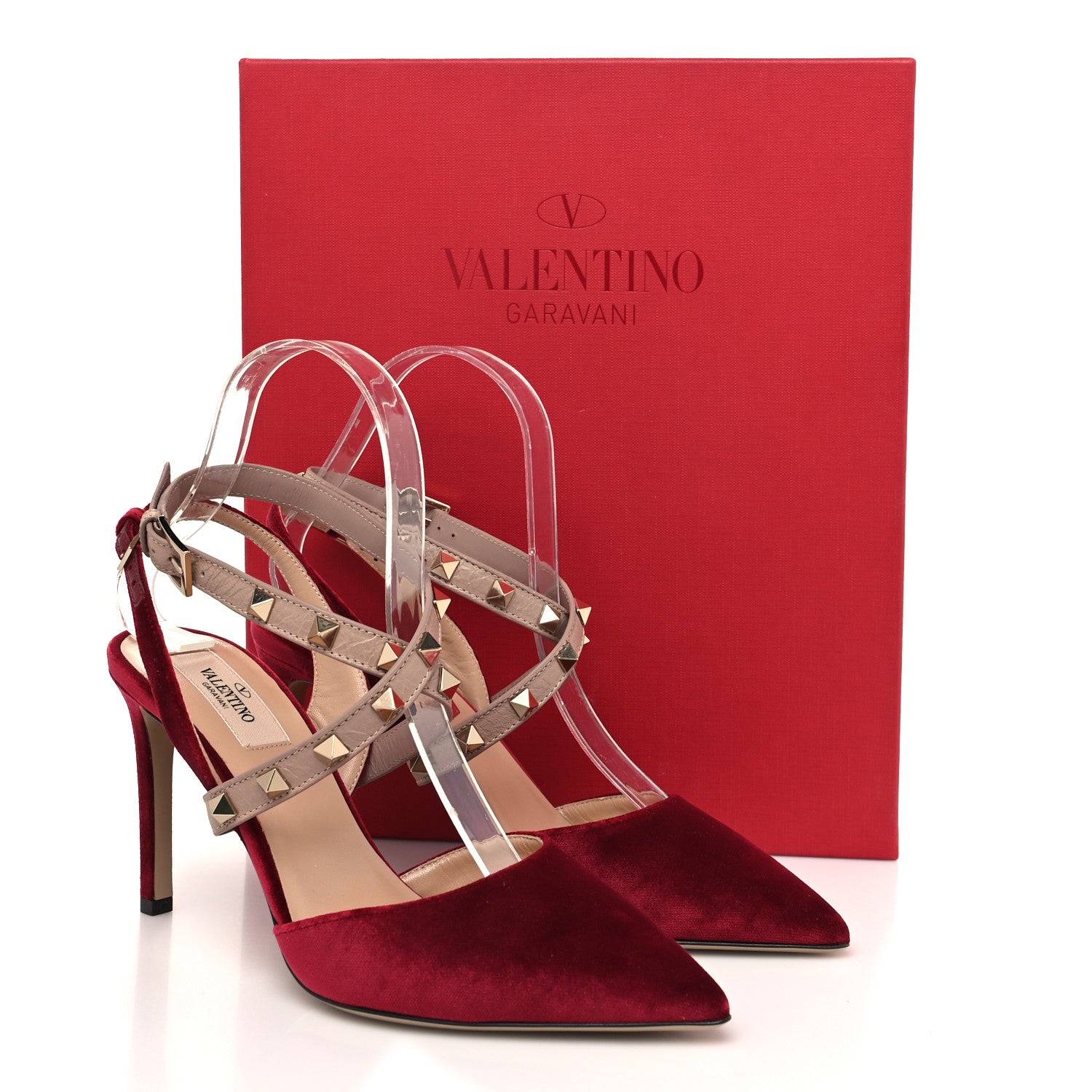 Valentino Garavani Velvet Calfskin Rockstud Cross Strap Slingback 90mm Pumps 36 Rubino Poudre 8 of 8