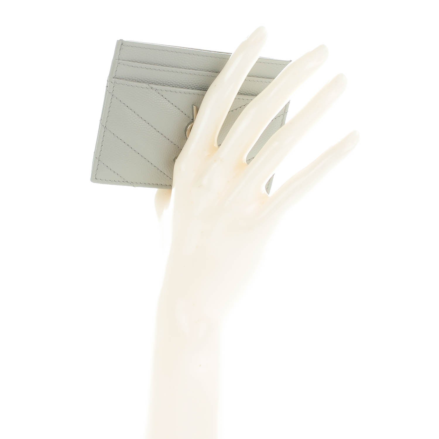 Saint Laurent Grain De Poudre Matelasse Chevron Card Case Light Grey 2 of 7
