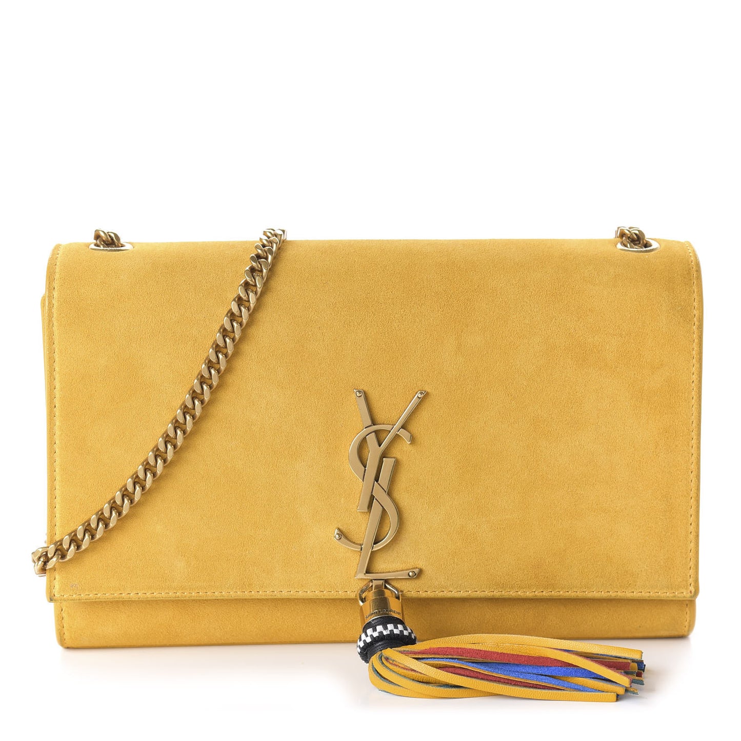 Suede Medium Classic Monogram Kate Tassel Satchel Saffron Yellow