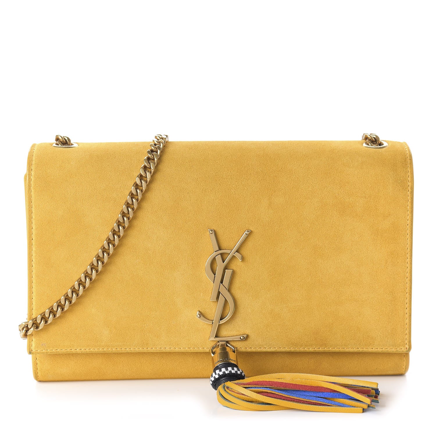 Saint Laurent Suede Medium Classic Monogram Kate Tassel Satchel Saffron Yellow 1 of 9