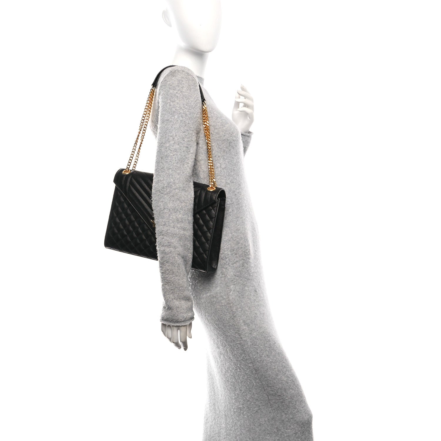 Saint Laurent Grain De Poudre Textured Mixed Matelasse Large Triquilt Monogram Satchel Black 2 of 11