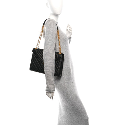 Saint Laurent Grain De Poudre Textured Mixed Matelasse Large Triquilt Monogram Satchel Black 2 of 11
