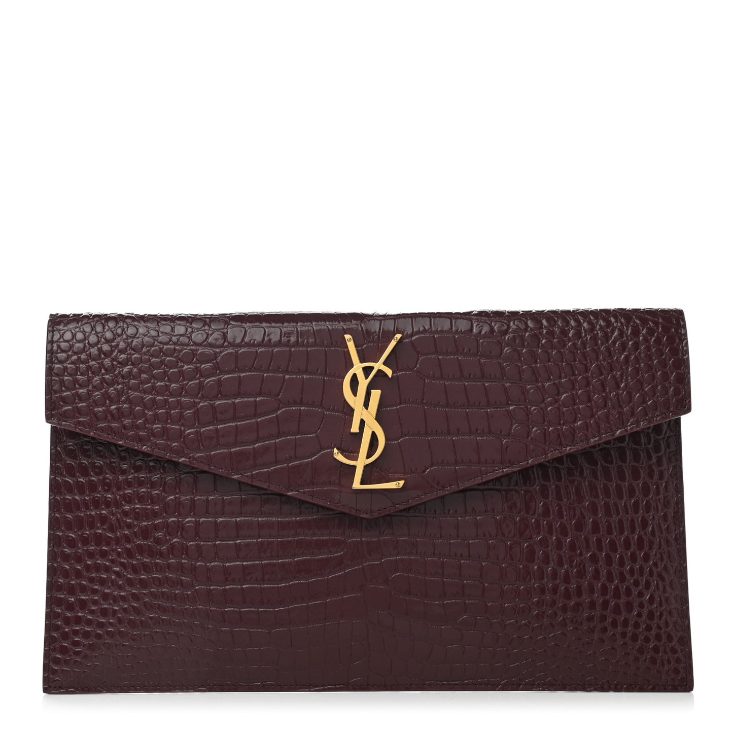 Calfskin Crocodile Embossed Uptown Monogram Clutch Rouge Legion