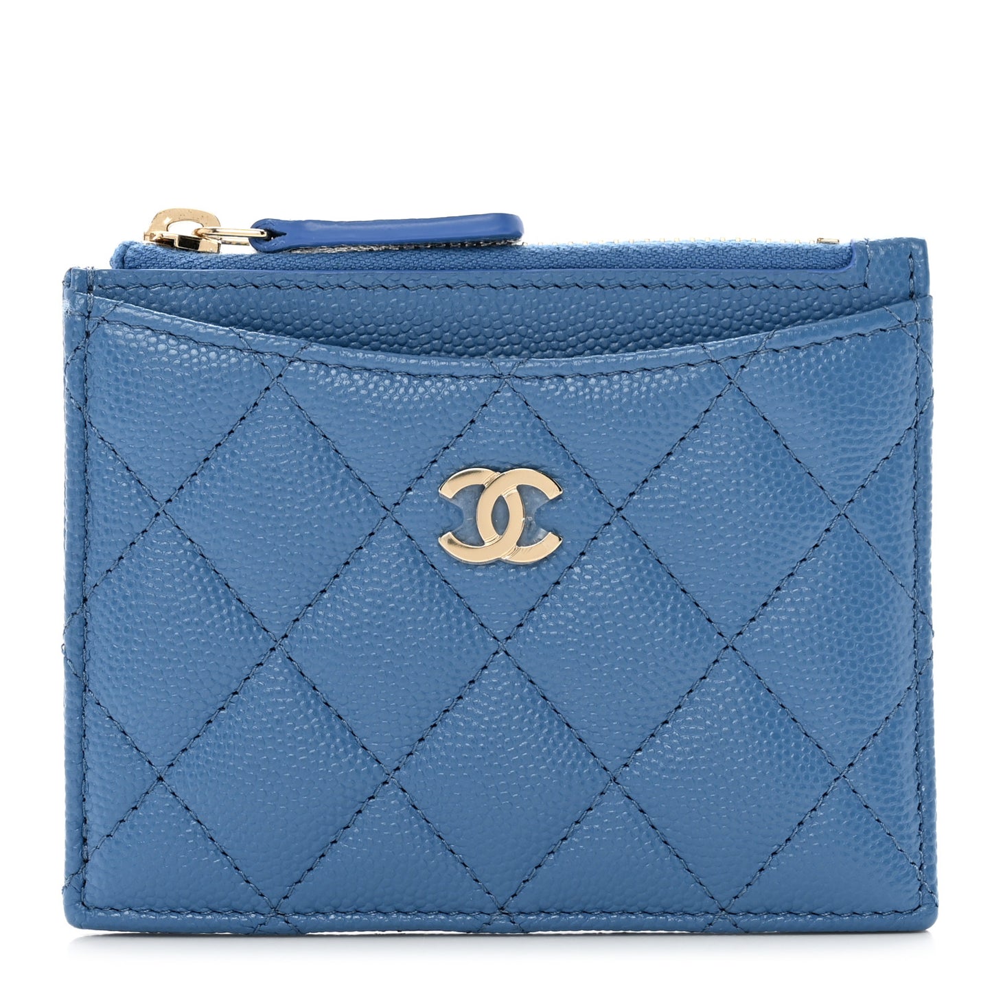Caviar Quilted CC Zip Card Holder Blue