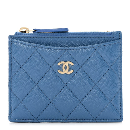 Chanel Caviar Quilted CC Zip Card Holder Blue 1 of 8