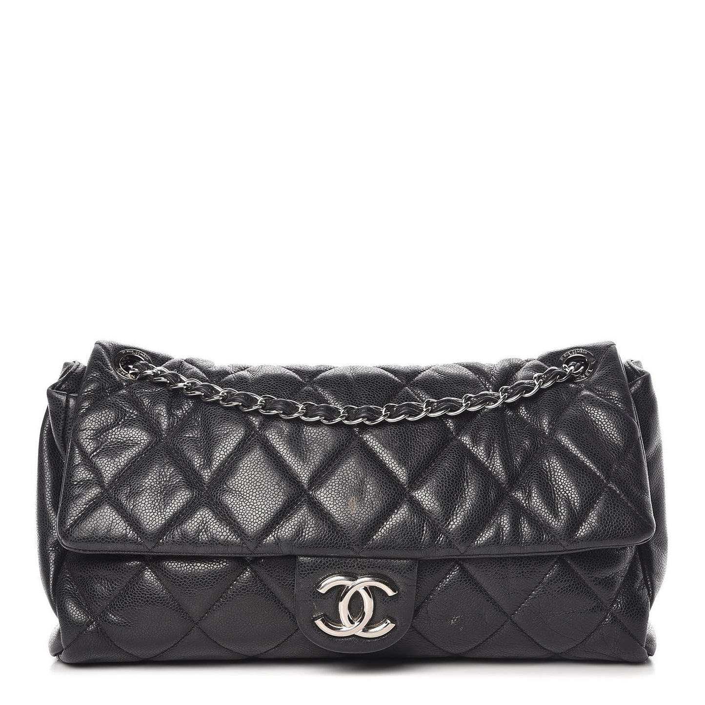 Glazed Caviar Medium Nature Flap Bag Black