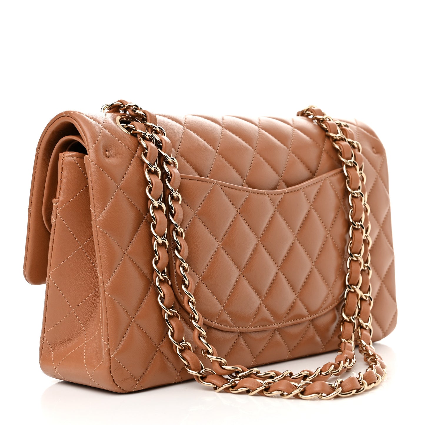 Lambskin Quilted Medium Double Flap Brown