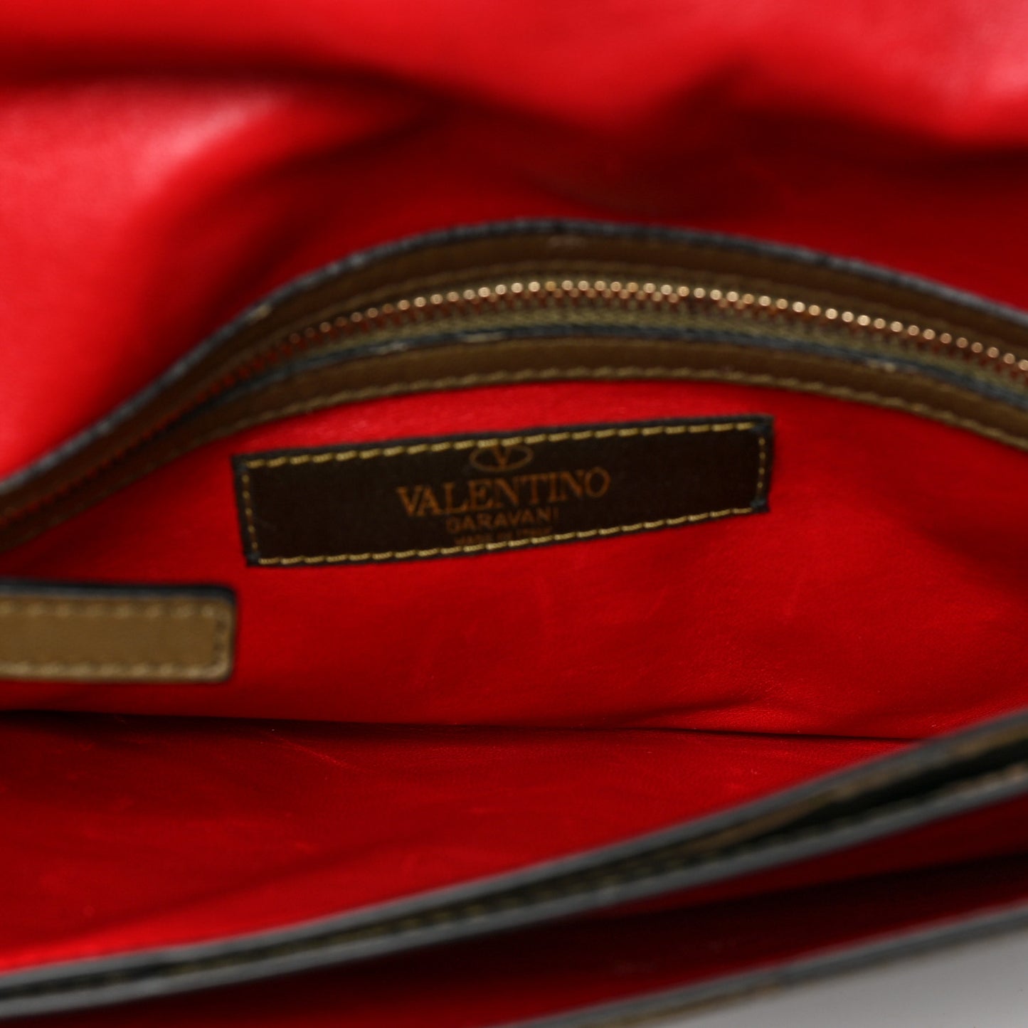 Nappa Canvas Camouflage Rockstud Wristlet Clutch Verde Rouge