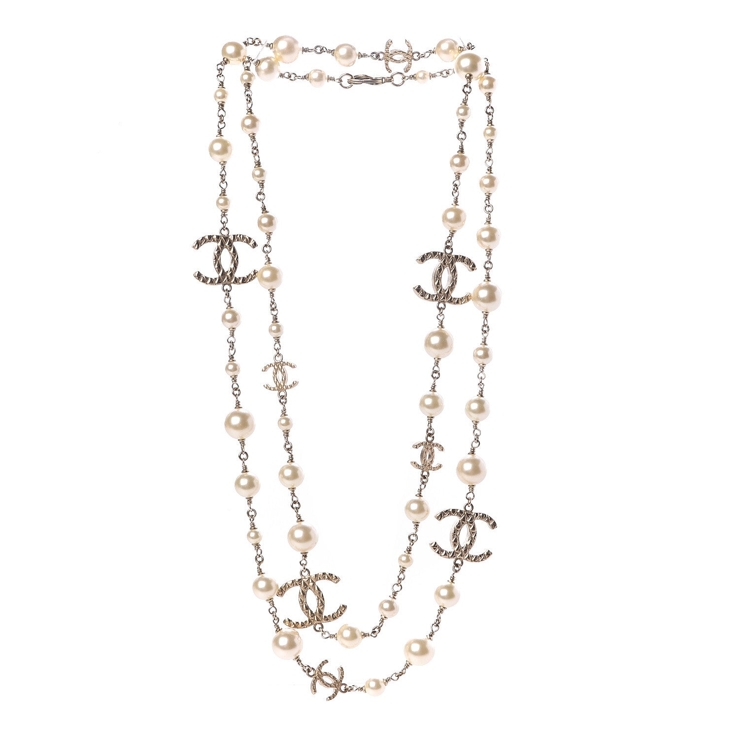 Chanel Pearl Bead Crystal CC Long Necklace Gold 3 of 5