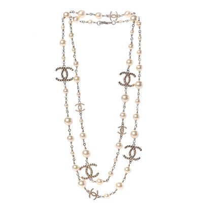 Chanel Pearl Bead Crystal CC Long Necklace Gold 3 of 5