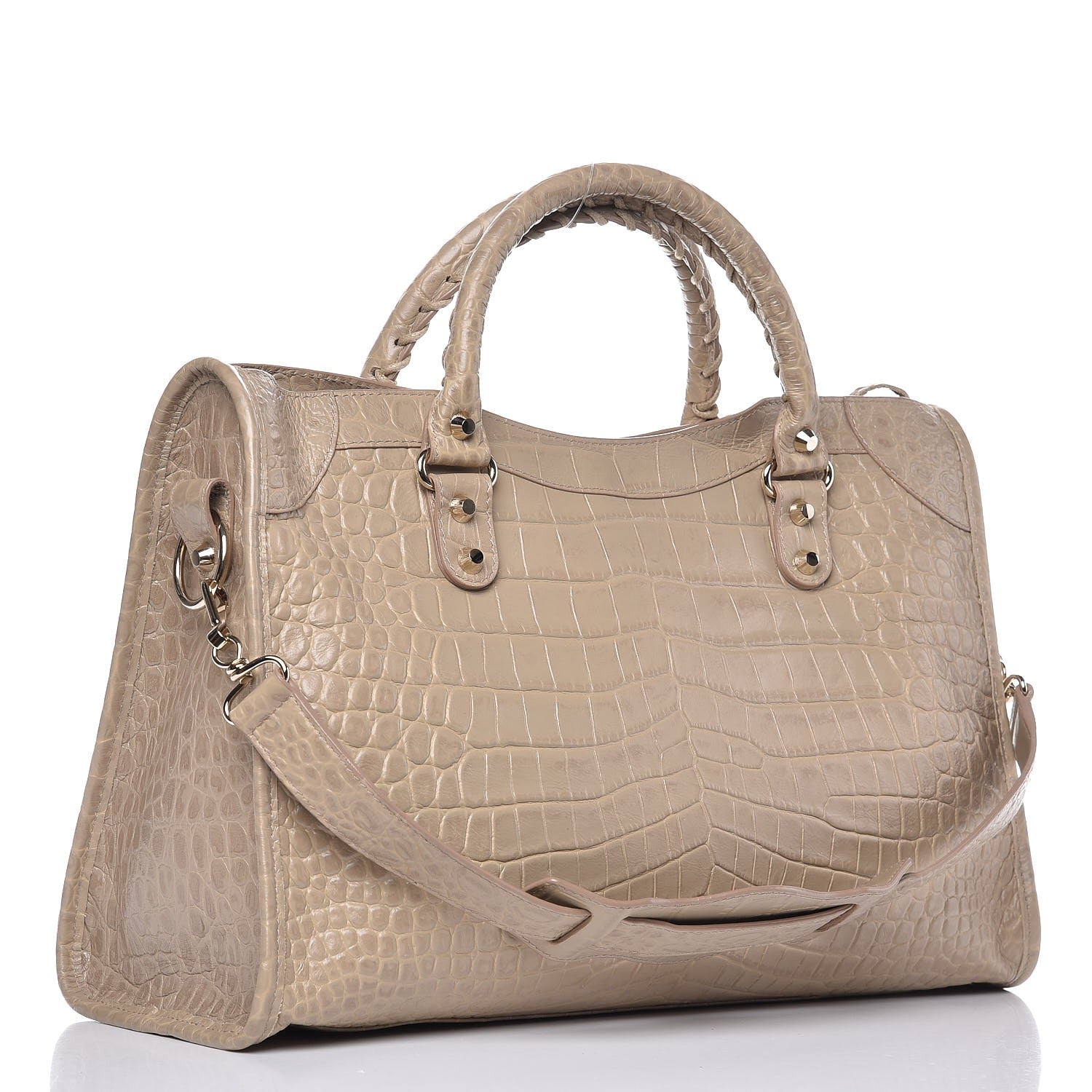 Balenciaga Calfskin Crocodile Embossed Classic Gold Hardware City Beige Latte 4 of 8