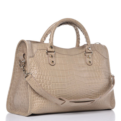 Balenciaga Calfskin Crocodile Embossed Classic Gold Hardware City Beige Latte 4 of 8