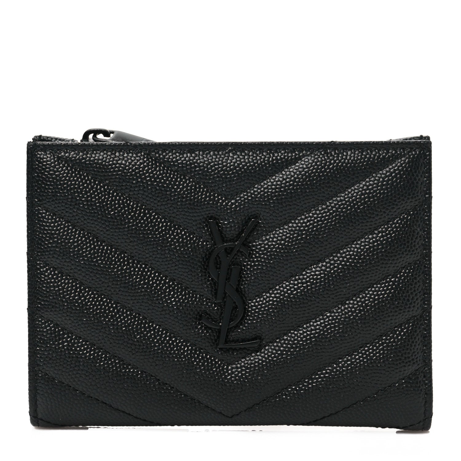 Saint Laurent Grain De Poudre Matelasse Chevron Monogram Zipped Two-Part Wallet Black 1 of 6