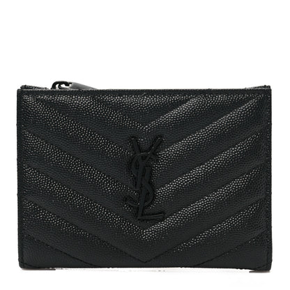 Saint Laurent Grain De Poudre Matelasse Chevron Monogram Zipped Two-Part Wallet Black 1 of 6