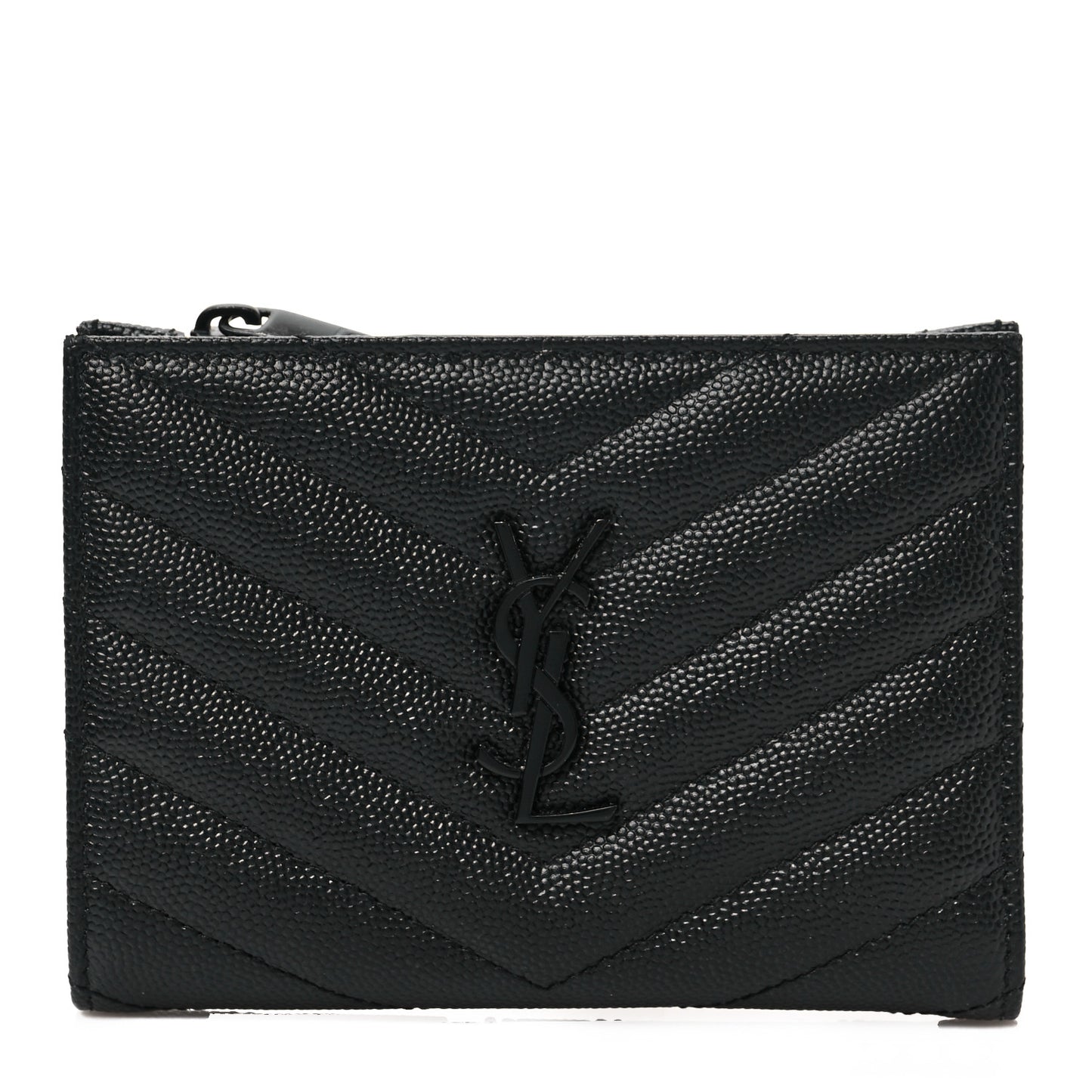 Grain De Poudre Matelasse Chevron Monogram Zipped Two-Part Wallet Black
