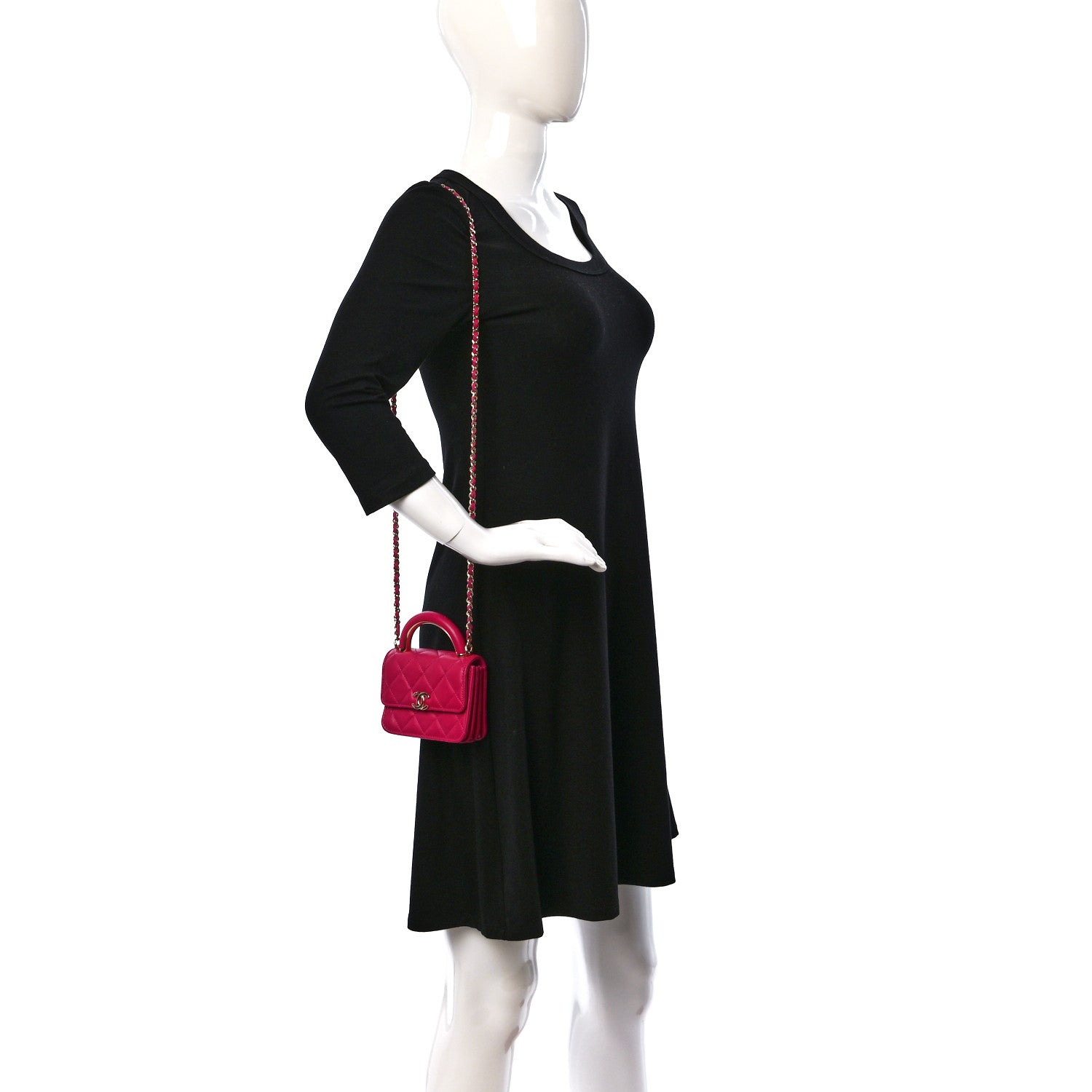 Chanel Lambskin Quilted Top Handle Flap Clutch With Chain Fuchsia 2 of 10
