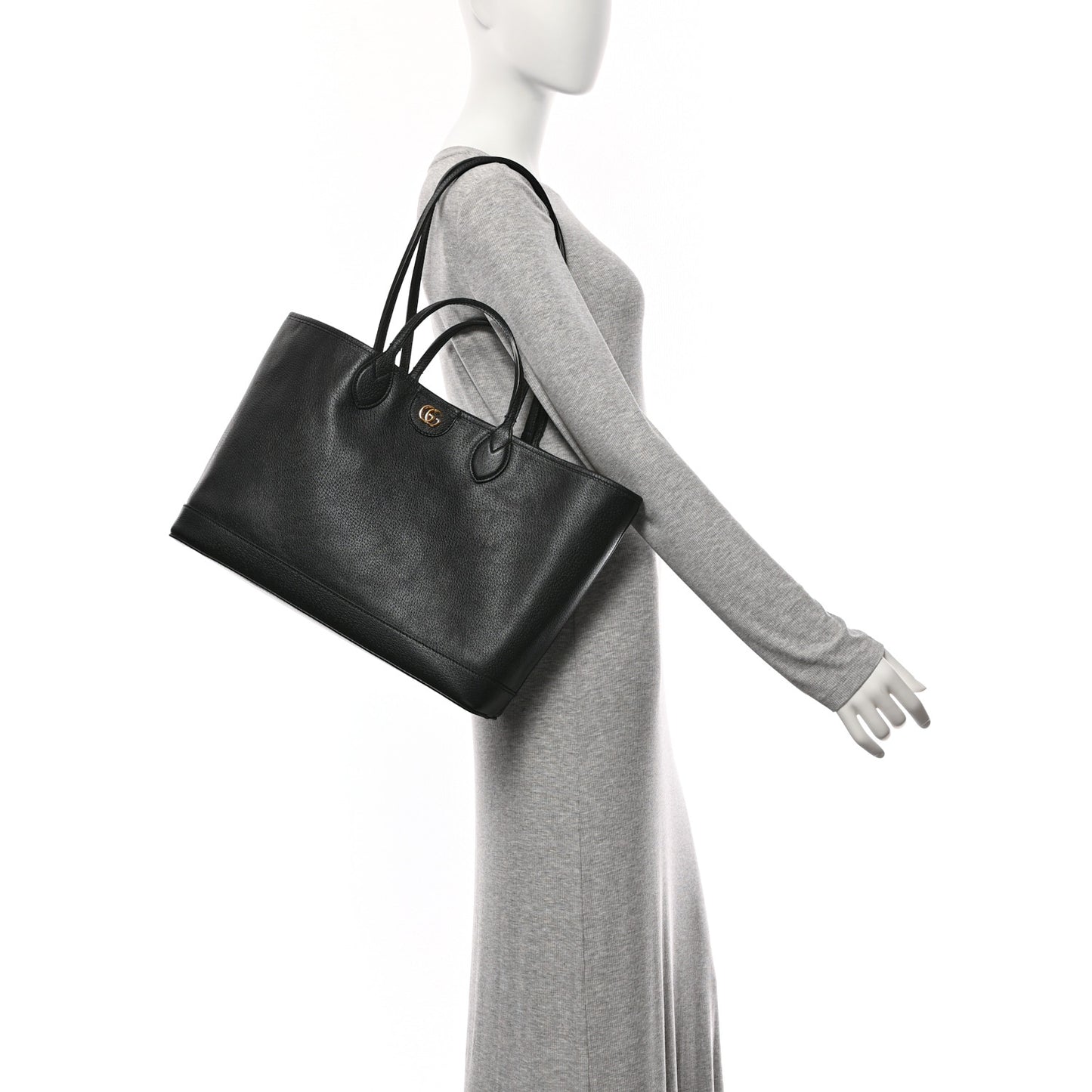 Textured Dollar Calfskin Medium Ophidia Shoulder Tote Bag Black