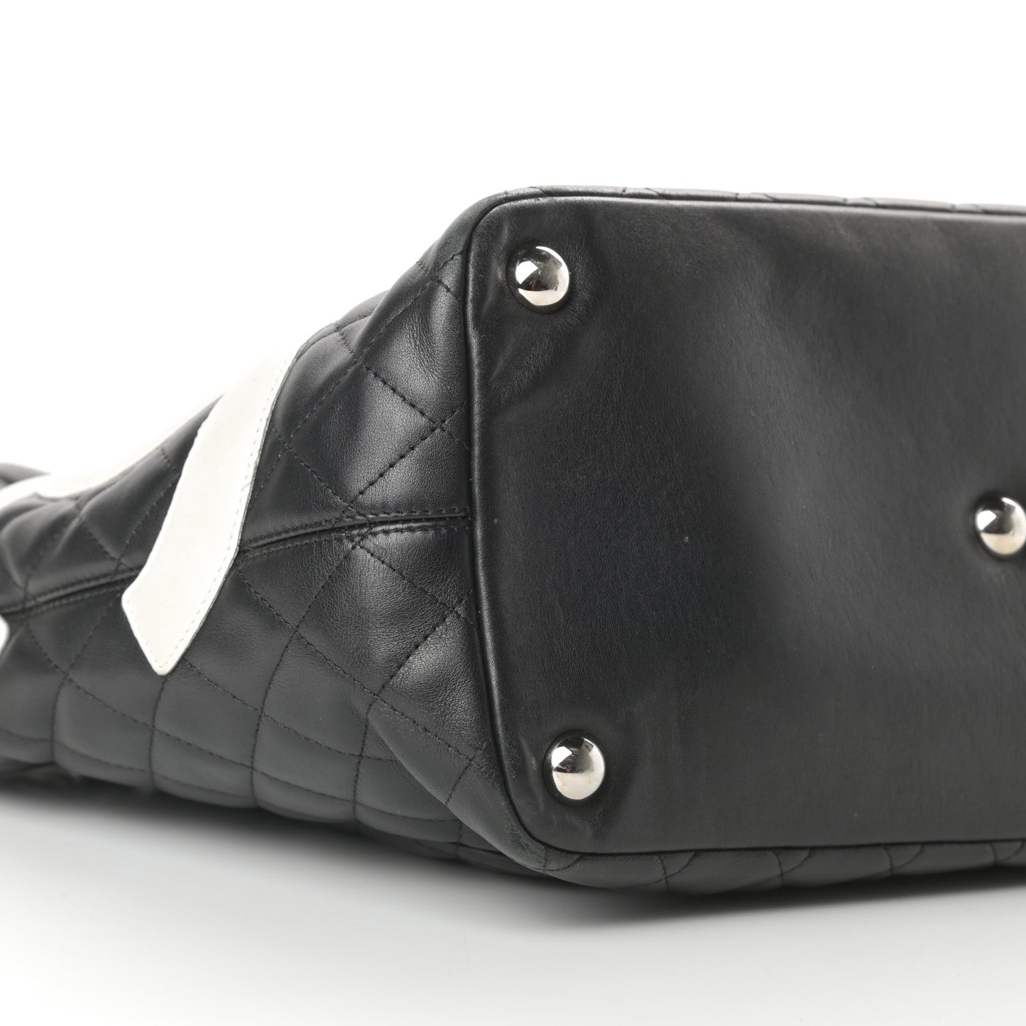 Calfskin Quilted Large Cambon Tote Black White