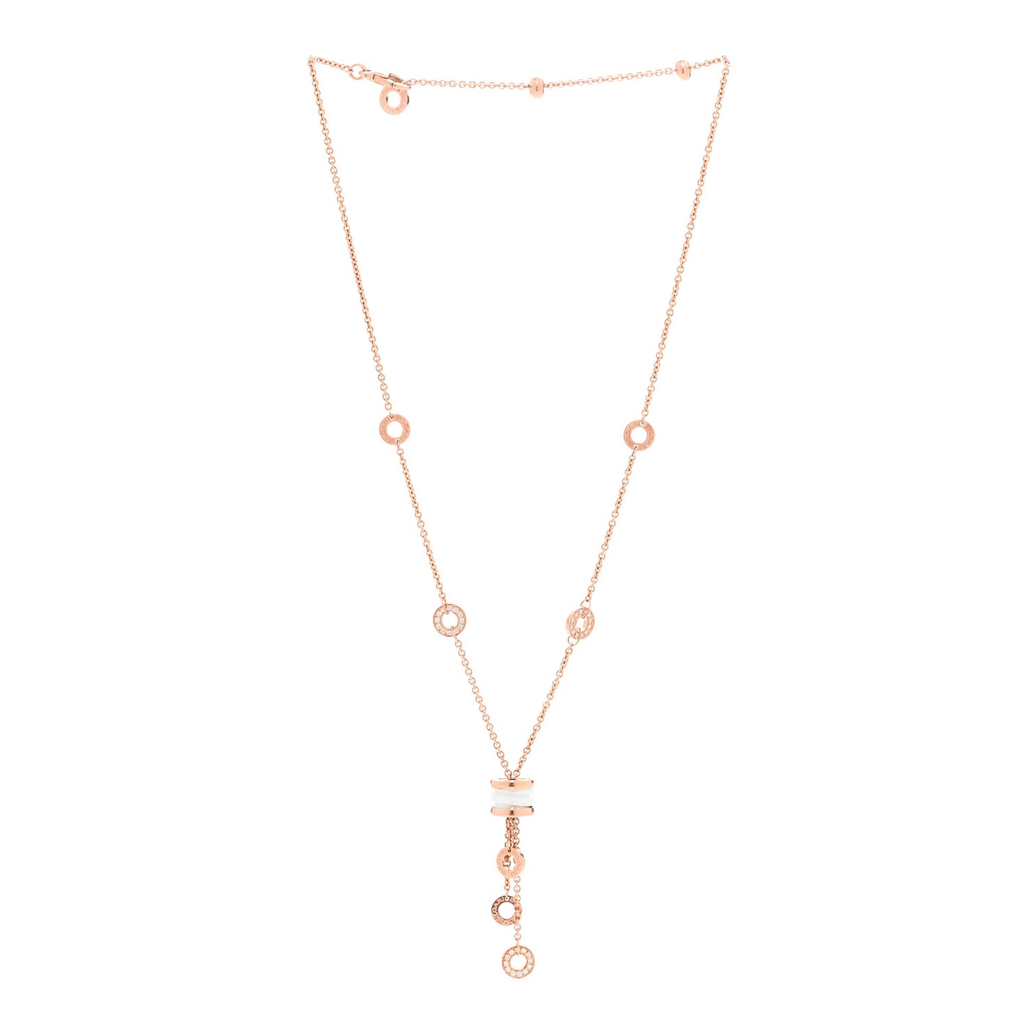 18K Rose Gold Diamond White Ceramic B.Zero1 Necklace