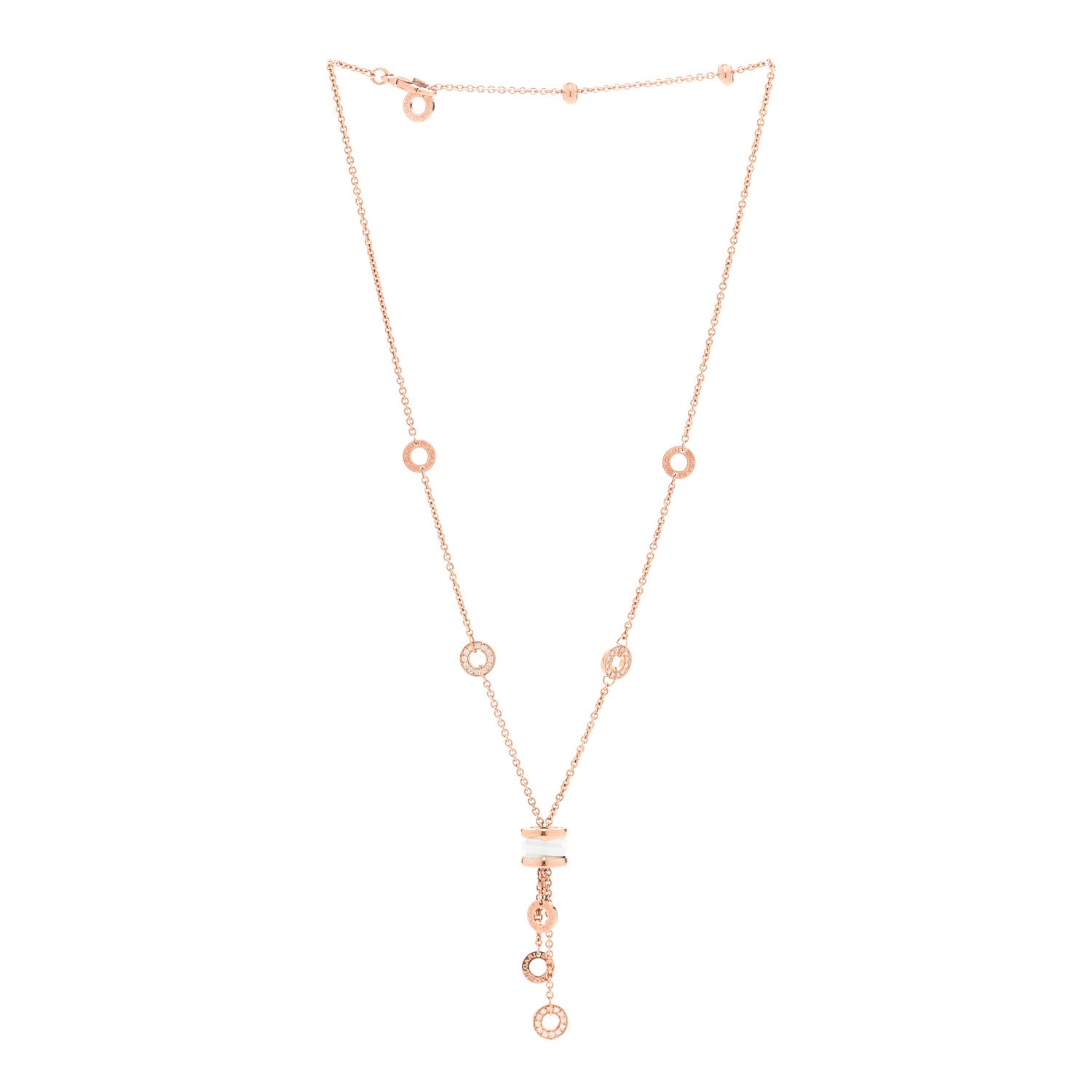 Bulgari 18K Rose Gold Diamond White Ceramic B.Zero1 Necklace 3 of 5