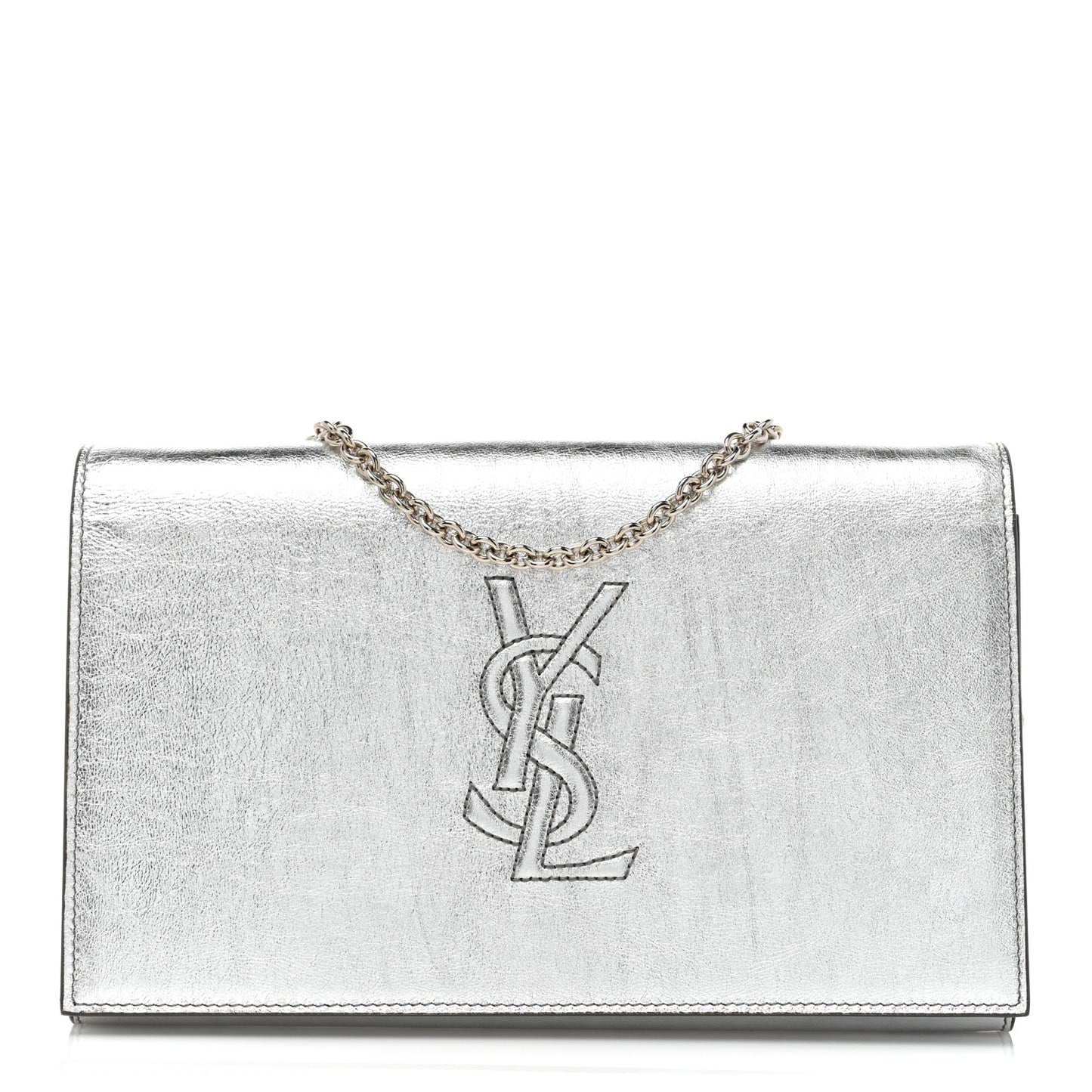 Metallic Crinkled Calfskin Belle de Jour Chain Clutch Silver